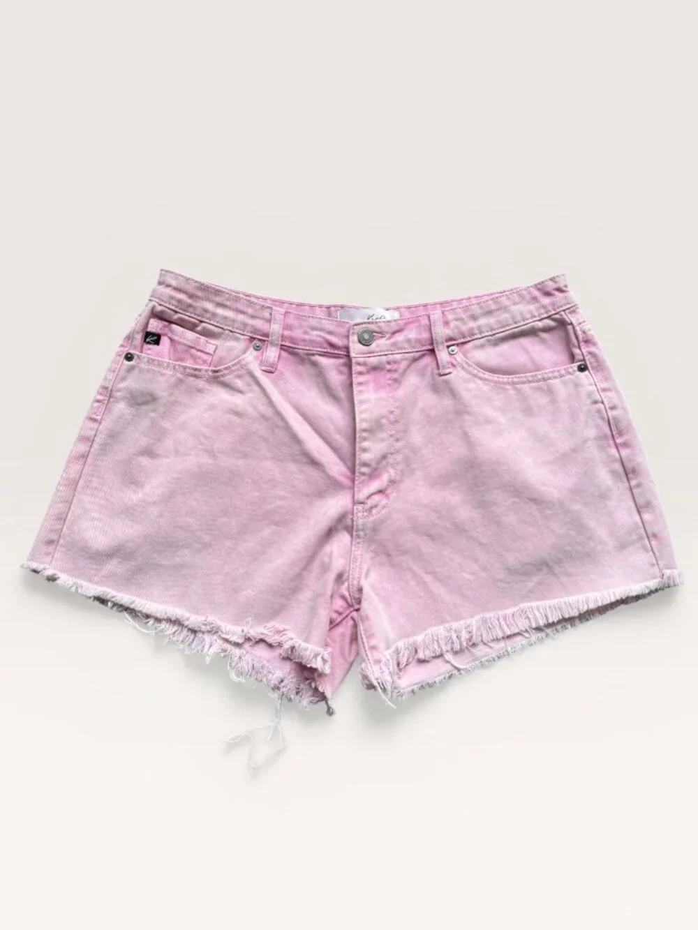 KanCan Acid Pink Mid-Rise Raw Edge Frayed Hem Shorts